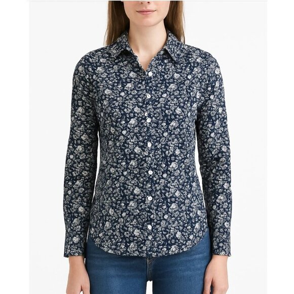 J.Crew Liberty London womens Size 2 Slim Perfect Shirt Floral Navy Button-Up - Picture 1 of 7